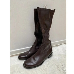 Franco Sarto - Brown Vegan Leather Pull-on Y2K Equestrian Midi Boots